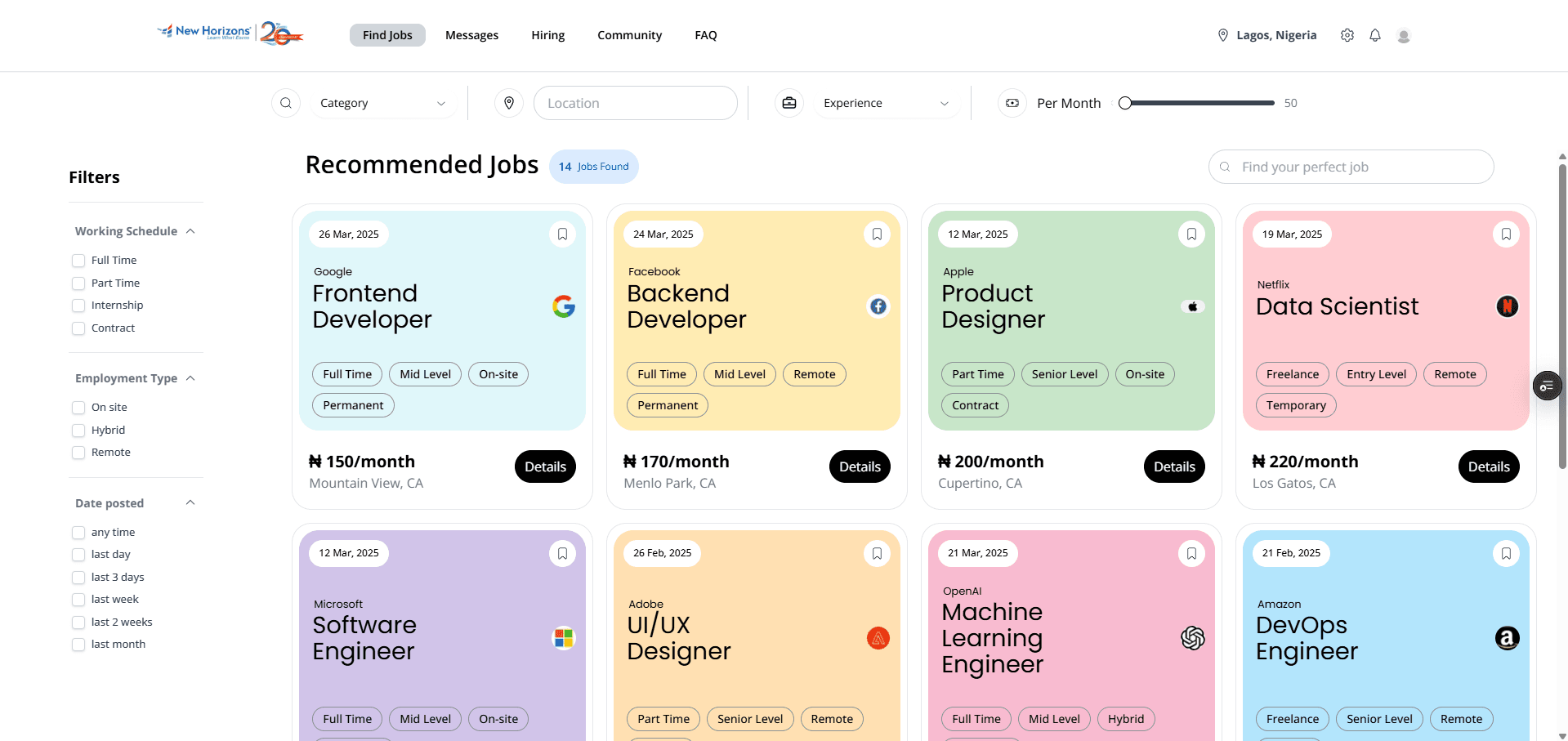screenshot of job portal